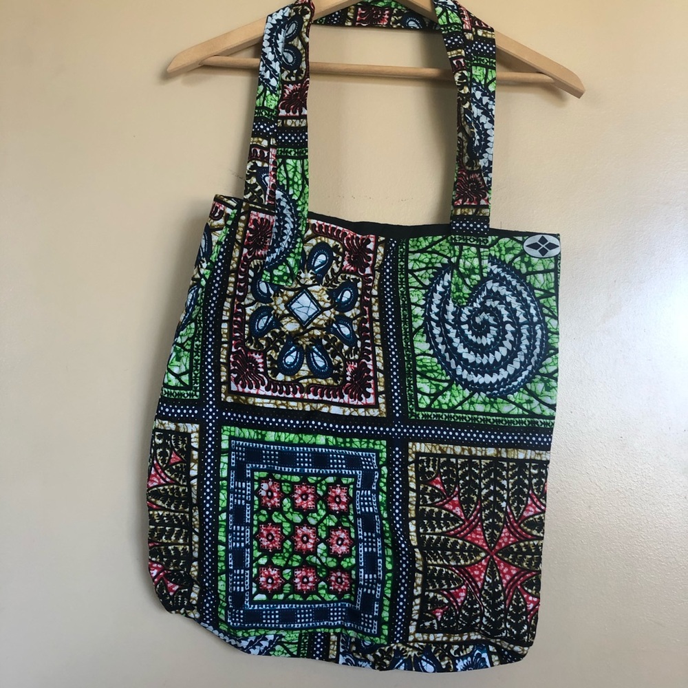 African Ankara Cotton Tote with Zipper Pocket